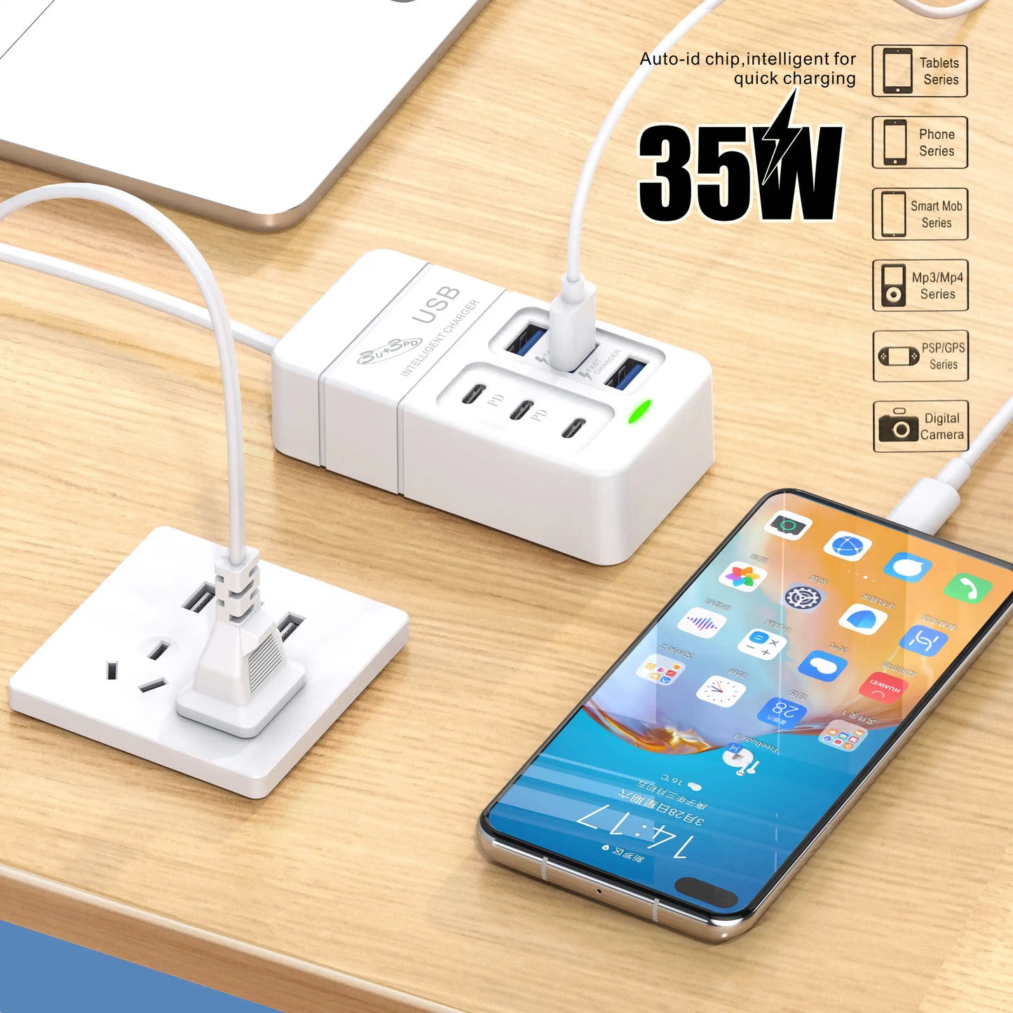 6 IN 1 USB Charger 35W PD Type C Fast