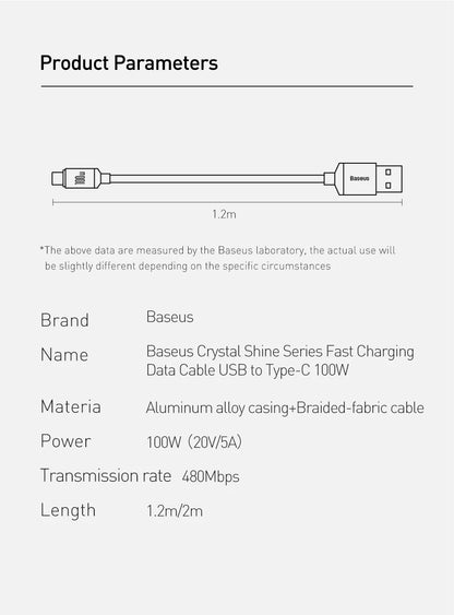 Baseus 6A USB Type C Cable For Realme Huawei P40 Pro 66W Fast Charging Wire USB-C Charger Data Cord For Samsung Oneplus Poco F3 - CONGATON