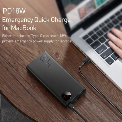 Baseus 22.5W Power Bank 20000mAh Portable Fast Charging Powerbank Type C PD Qucik Charge External Battery Charger For iPhone 16 - CONGATON