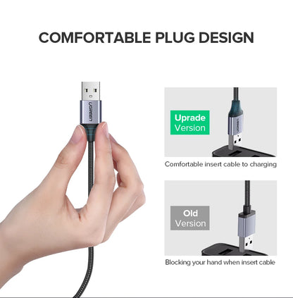 Ugreen Micro USB Cable 3A Nylon Fast Charging USB Type C Cable for Samsung Xiaomi HTC USB Charger Data Cable Mobile Phone Cable - CONGATON