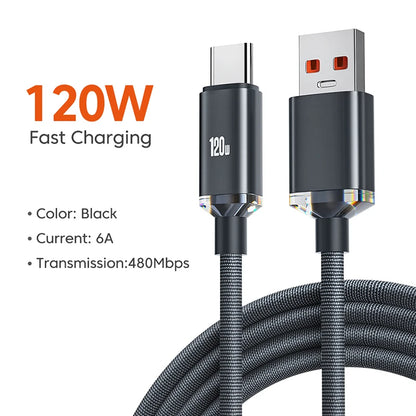 120W 6A Fast Charge USB Type C Quick Charge Cable For Xiaomi Redmi Note 13 14 Pro Huawei Phone Fast Charging Cable Data Cables - CONGATON