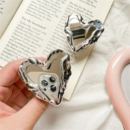 INS Korea Silver Heart Grip Tok Mirror Luxurious