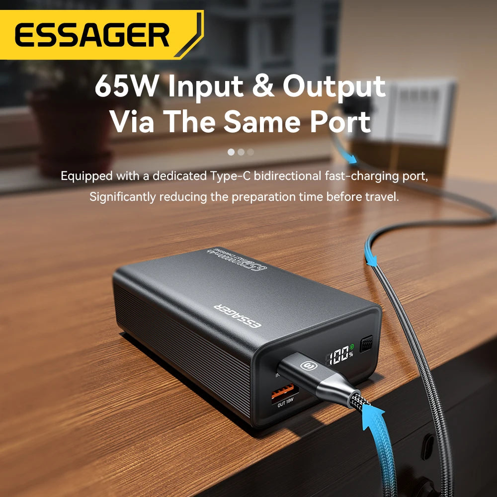 Essager Power Bank 20000mAh Portable PD 65W Fast Charging  Mobile Phone External Battery Powerbank For Phone Laptop Tablet Mac - CONGATON