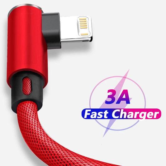 90 Degree USB Cable For iPhone 14 13 12 11 Pro Max X XR 6s 7 8 Plus 2m 3m Lead Mobile Phone Fast Charging Cord Data Charger Wire - CONGATON