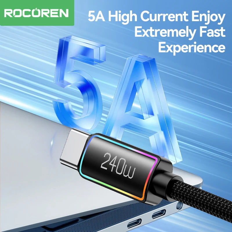 Rocoren 240W 5A High Power Fast Charging Type C Cable 100W PD 3.1 USB C Quick Charging Date Cord For iPhone Samsung Laptop iPad - CONGATON