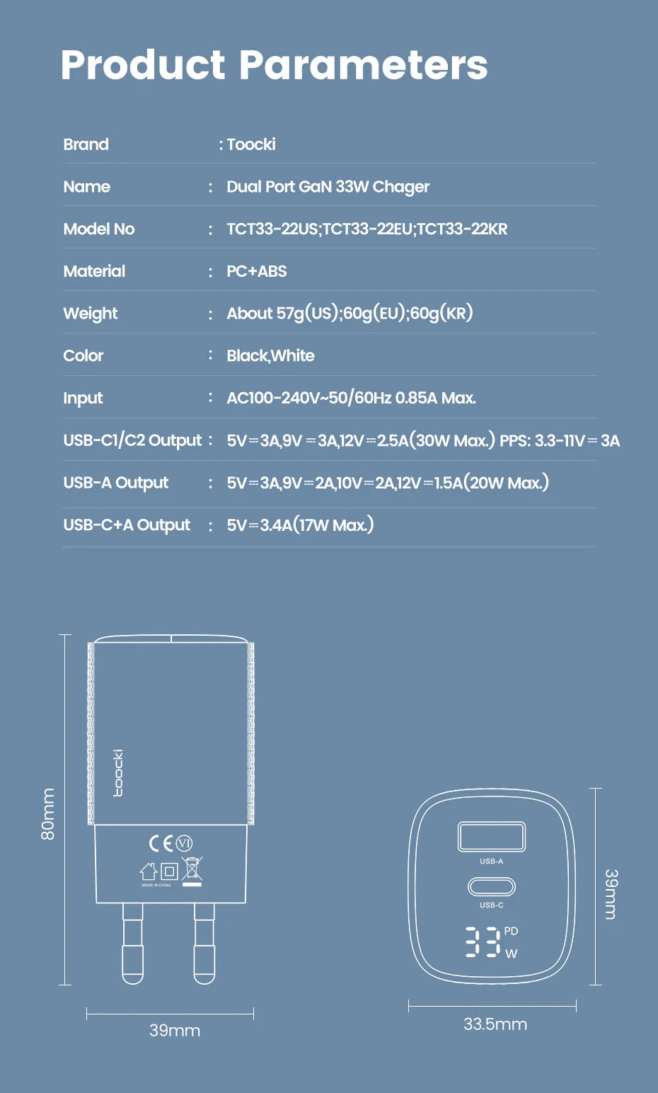 Toocki 33W GaN USB C Charger