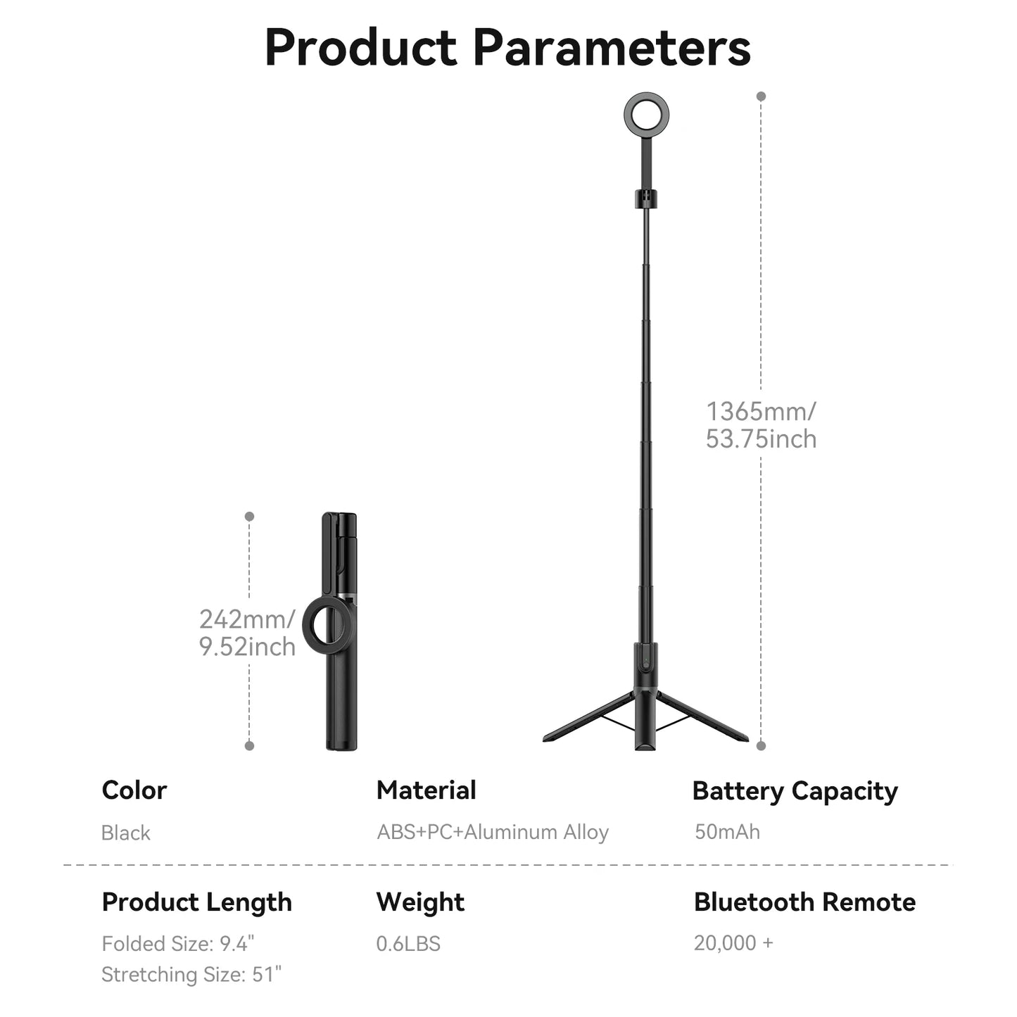 TELESIN Magnetic Selfie Stick Tripod with Remote