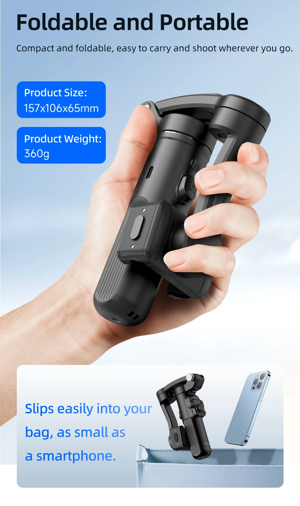 Handheld 3-Axis Gimbal Phone Holder Anti Shake