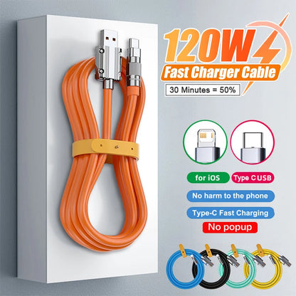 120W 6A Super Fast Charge USB C Liquid Silicone Cable For iPhone 14 15 Huawei Samsung Xiaomi Quick Charger Type-C Data Wire - CONGATON