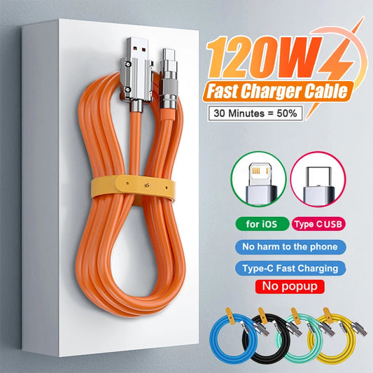 120W 6A Super Fast Charge USB C Liquid Silicone Cable For iPhone 14 15 Huawei Samsung Xiaomi Quick Charger Type-C Data Wire - CONGATON