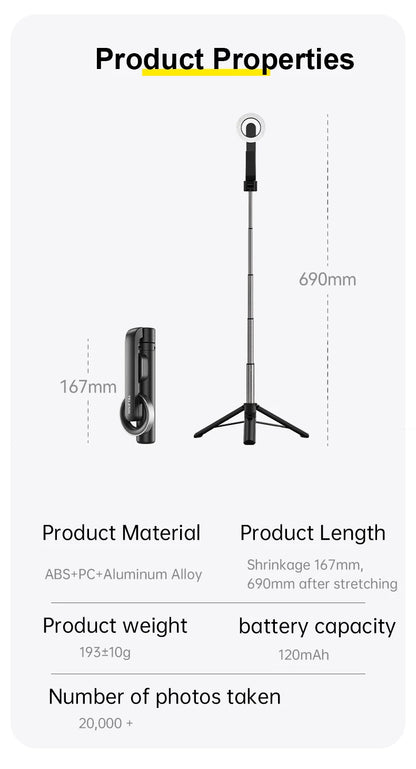 TELESIN Magnetic Selfie Stick Tripod with Remote