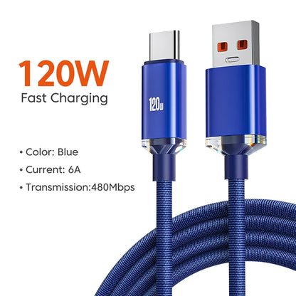 120W 6A Fast Charge USB Type C Quick Charge Cable For Xiaomi Redmi Note 13 14 Pro Huawei Phone Fast Charging Cable Data Cables - CONGATON