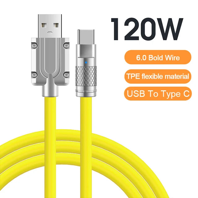 120W 6A Super Fast Charge USB C Liquid Silicone Cable For iPhone 14 15 Huawei Samsung Xiaomi Quick Charger Type-C Data Wire - CONGATON