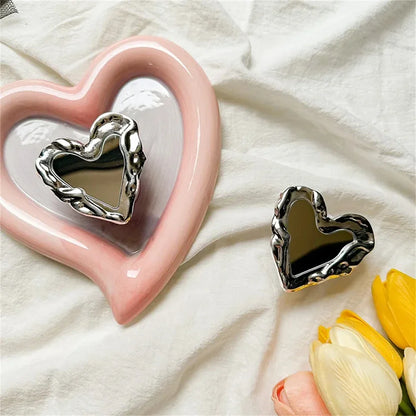 INS Korea Silver Heart Grip Tok Mirror Luxurious