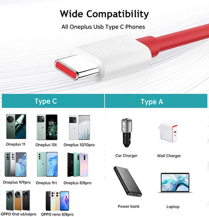 Oneplus 13 12 11 Cable Original 80W Supervooc Warp Charge Usb Type C Cable 100W Fast Charge One Plus 10T Nord CE 4 10 Ace 3 Pro - CONGATON