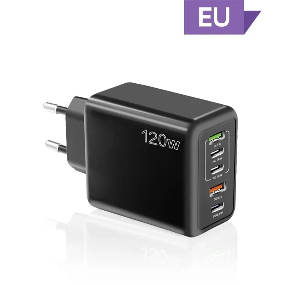 Total 120W USB Charger 5 Ports Type C