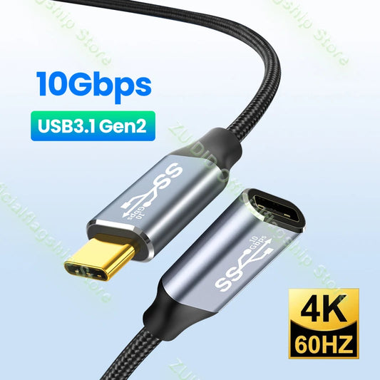 USB C 3.1 Gen2 10Gbps Extension Cable Type C to C PD 100W QC4.0 3.0 5A Fast Charging Cable For MacBook Pro 4k 60Hz Video Cable - CONGATON