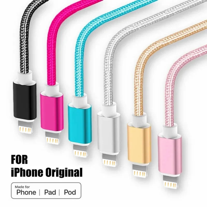 Metal Nylon Braided USB Charger Cable for iPhone 14 8 7 6S Plus X XR XS 11 12 13 Pro Max iPad 9 Fast Charging Data Cord 1m 2m 3m - CONGATON