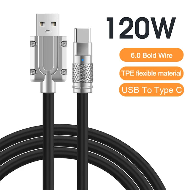 120W 6A Super Fast Charge USB C Liquid Silicone Cable For iPhone 14 15 Huawei Samsung Xiaomi Quick Charger Type-C Data Wire - CONGATON