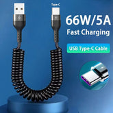 66W 5A Fast Charging Type C Cable Spring Telescopic Car Phone Charger USB Cable For Samsung Xiaomi Redmi USB C Cable - CONGATON