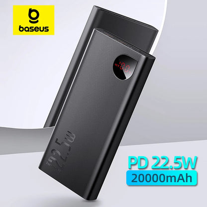 Baseus 22.5W Power Bank 20000mAh Portable Fast Charging Powerbank Type C PD Qucik Charge External Battery Charger For iPhone 16 - CONGATON