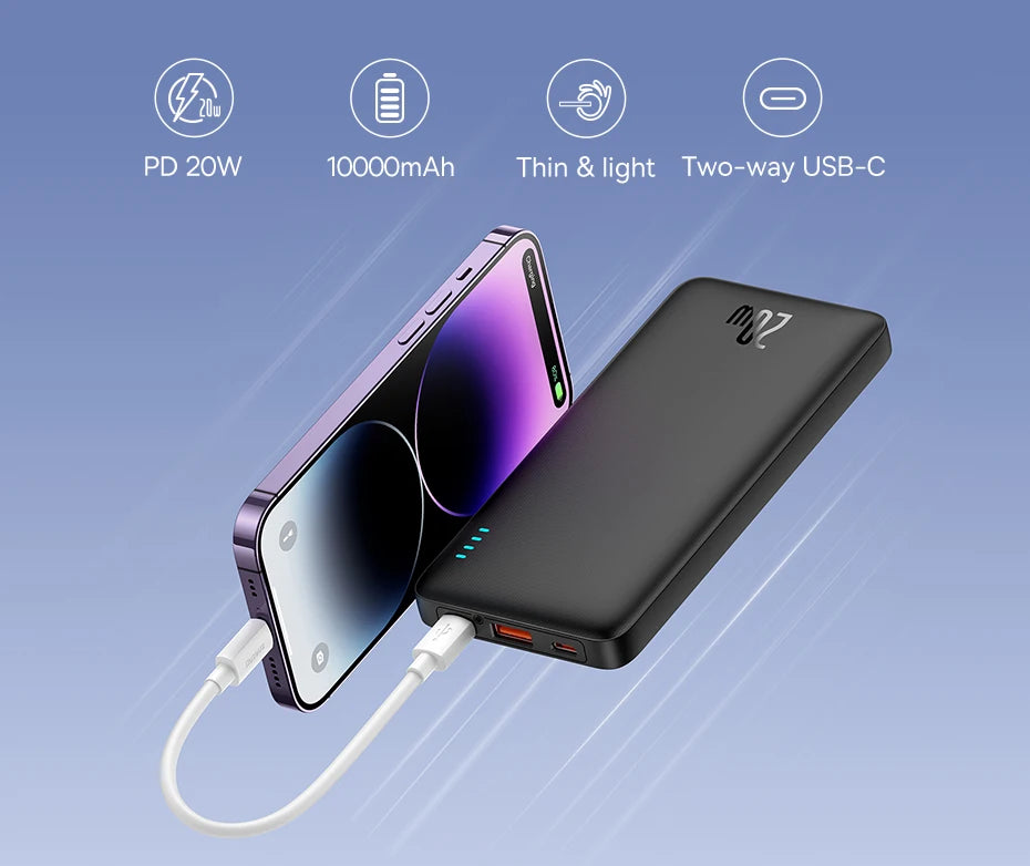 Baseus Airpow 20W Power Bank 10000mAh 20000mAh Fast Charge Powerbank for iPhone 16/15/14/13/12 Xiaomi batterie externe - CONGATON