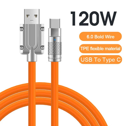 120W 6A Super Fast Charge USB C Liquid Silicone Cable For iPhone 14 15 Huawei Samsung Xiaomi Quick Charger Type-C Data Wire - CONGATON