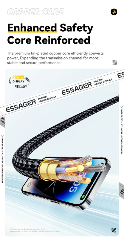 Essager USB C Cable For iPhone 14 13 12 11 Pro Max Xs Digital Display Wire PD 29W Fast Charging Type C To Lighting Data Cord - CONGATON