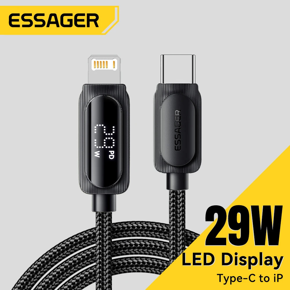 Essager USB C Cable For iPhone 14 13 12 11 Pro Max Xs Digital Display Wire PD 29W Fast Charging Type C To Lighting Data Cord - CONGATON