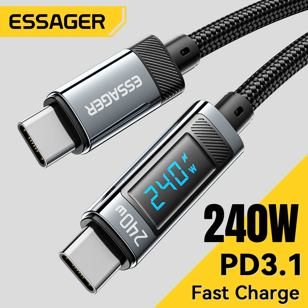 Essager 240W USB Type C To USB C Cable 100W PD 3.1 Fast Charging Charger Wire For Macbook Pro Xiaomi Samsung Laptop USBC Cord 2M - CONGATON