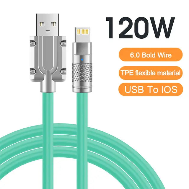 120W 6A Super Fast Charge USB C Liquid Silicone Cable For iPhone 14 15 Huawei Samsung Xiaomi Quick Charger Type-C Data Wire - CONGATON