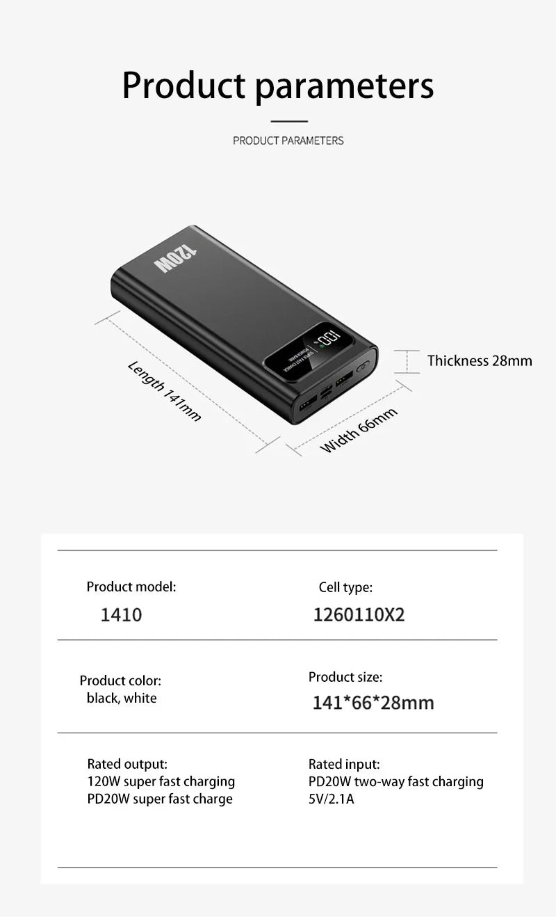 Xiaomi 200000mAh 120W Power Bank Super Fast Charging Battery High Capacity Digital Display Power Bank For iPhone Samsung Huawei - CONGATON