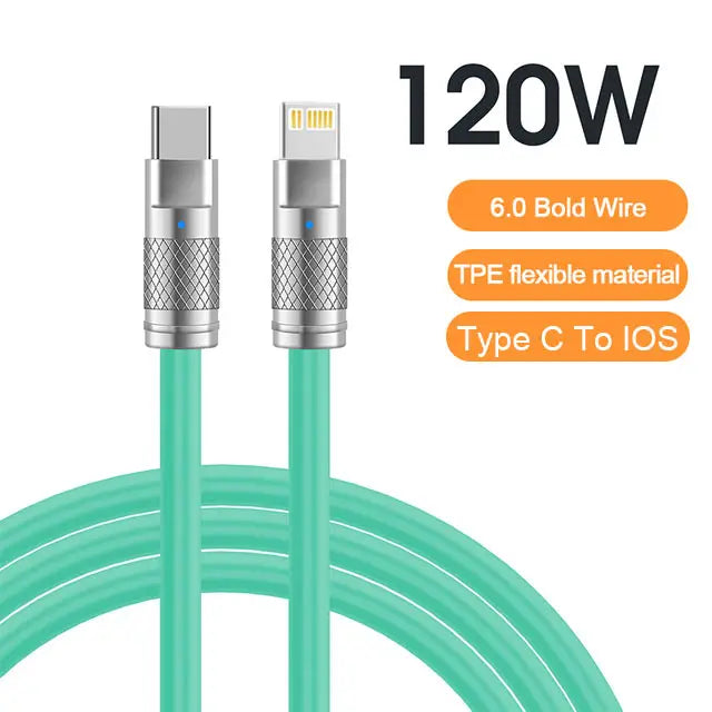 120W 6A Super Fast Charge USB C Liquid Silicone Cable For iPhone 14 15 Huawei Samsung Xiaomi Quick Charger Type-C Data Wire - CONGATON