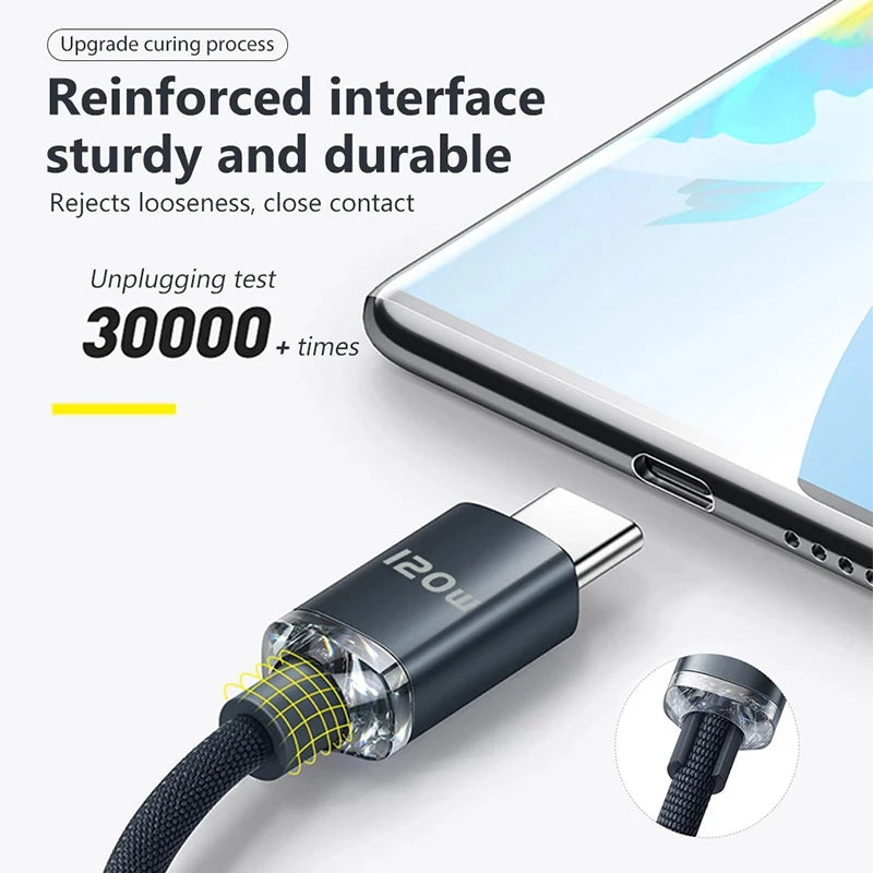 120W 6A Fast Charge USB Type C Quick Charge Cable For Xiaomi Redmi Note 13 14 Pro Huawei Phone Fast Charging Cable Data Cables - CONGATON