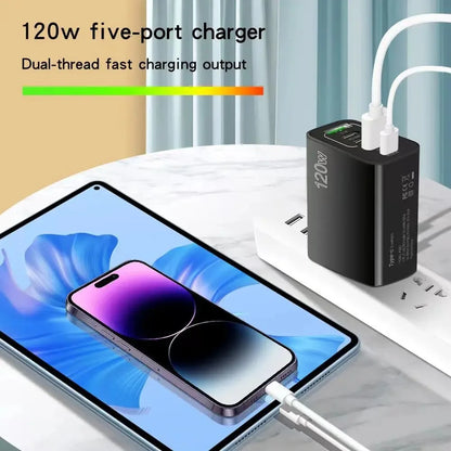 Total 120W USB Charger 5 Ports Type C