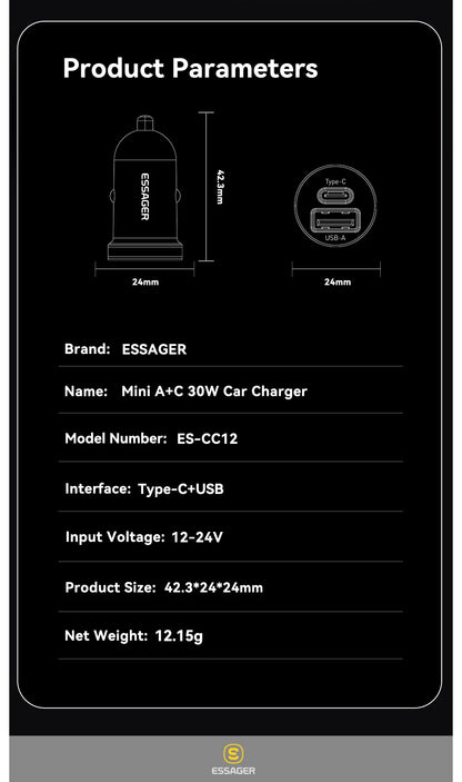 Essager 30W USB C Car Charger