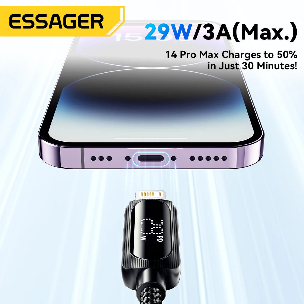 Essager USB C Cable For iPhone 14 13 12 11 Pro Max Xs Digital Display Wire PD 29W Fast Charging Type C To Lighting Data Cord - CONGATON