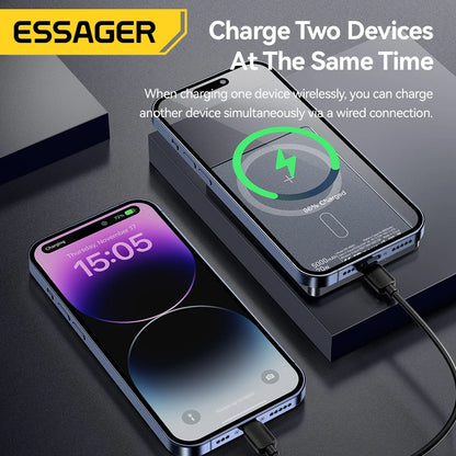 Essager Thin Wireless Power Bank Magnetic 20W 5000mAh Portable Fast Charging External Battery for Magsafe For iPhone 16 15 14 13 - CONGATON