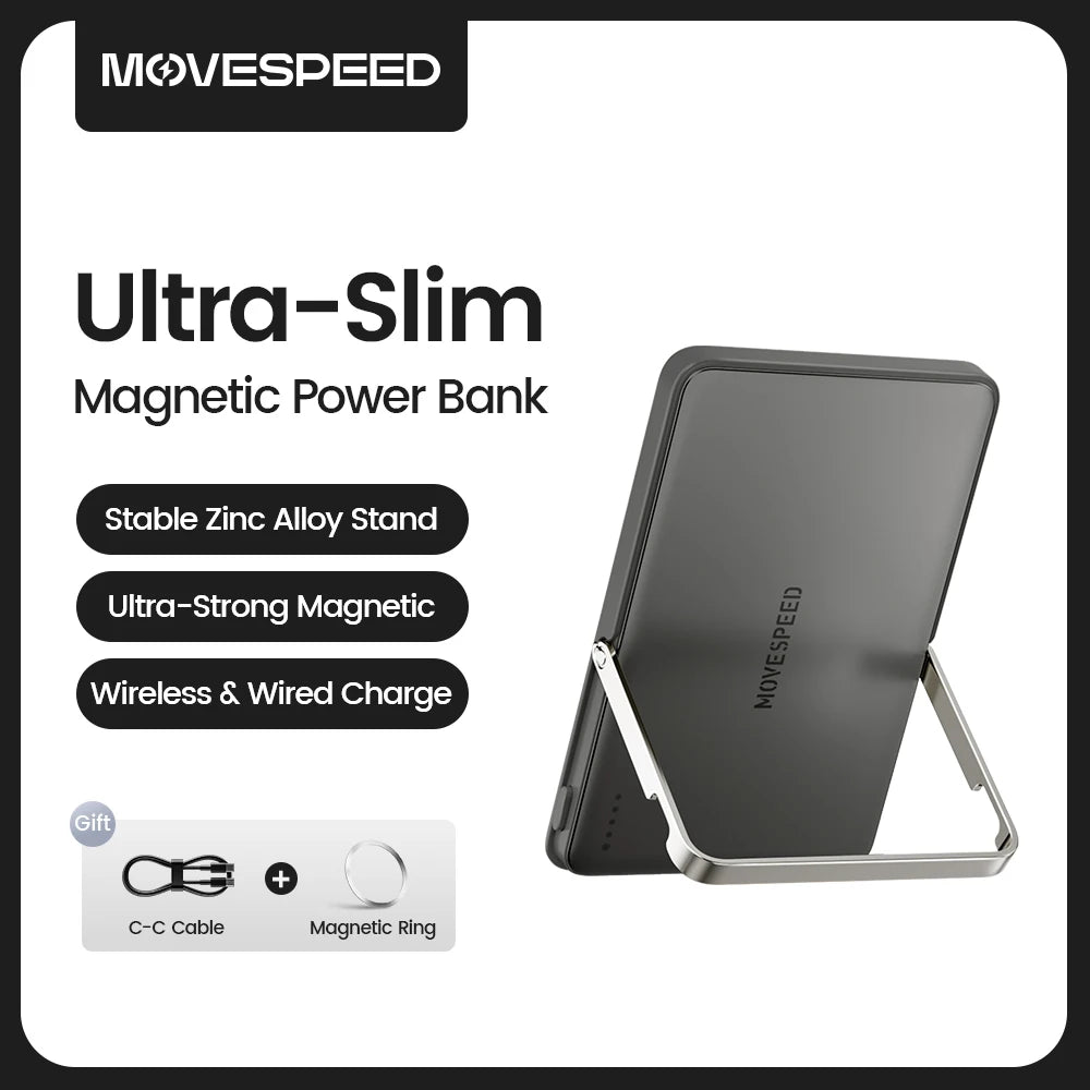 MOVESPEED S05 Magnetic Power Bank 5000mAh 20WPD Wireless Powerbank Slim Portable Battery Charger for iPhone 16 15 Samsung 24 23 - CONGATON