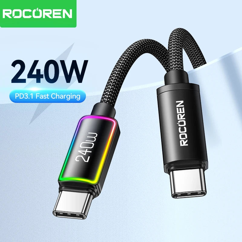 Rocoren 240W 5A High Power Fast Charging Type C Cable 100W PD 3.1 USB C Quick Charging Date Cord For iPhone Samsung Laptop iPad - CONGATON