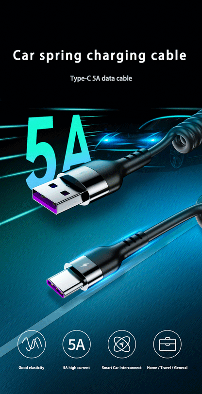 66W 5A Fast Charging Type C Cable Spring Telescopic Car Phone Charger USB Cable For Samsung Xiaomi Redmi USB C Cable - CONGATON