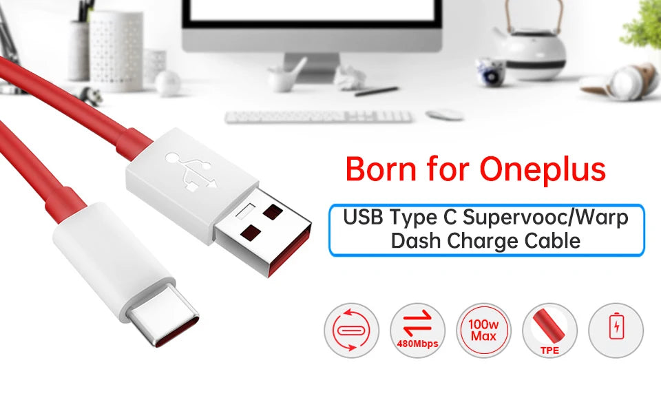 Oneplus 13 12 11 Cable Original 80W Supervooc Warp Charge Usb Type C Cable 100W Fast Charge One Plus 10T Nord CE 4 10 Ace 3 Pro - CONGATON