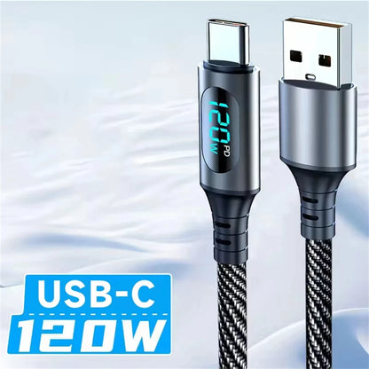 NNBILI PD100W USB A Type C to USB C With Led Digital Display Super Fast Charge Cable For Xiaomi 14 Huawei Samsung S24 Oneplus - CONGATON