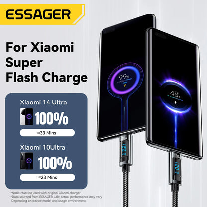 Essager 120W USB Type C Cable PD Super Flash Charging 6A For Xiaomi 14Pro Redmi K70 POCO X6 Black Shark 3Pro LED Digital Display - CONGATON