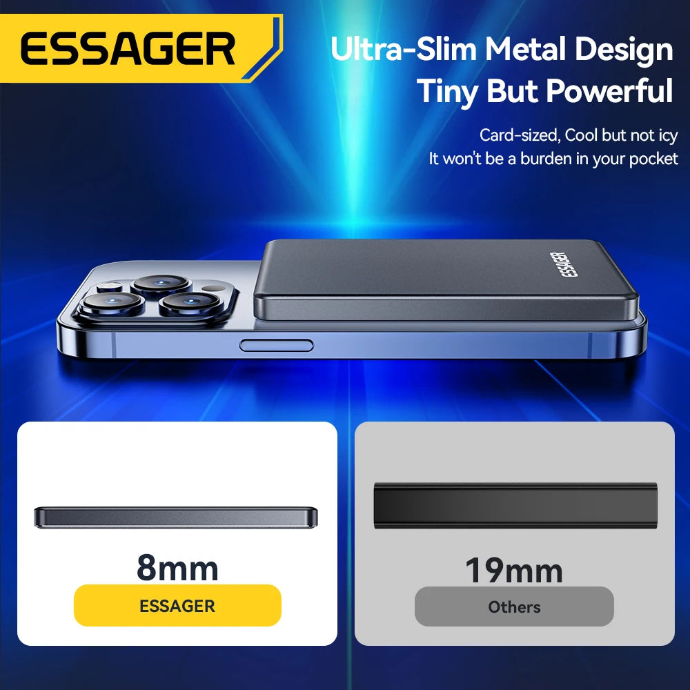 Essager Thin Wireless Power Bank Magnetic 20W 5000mAh Portable Fast Charging External Battery for Magsafe For iPhone 16 15 14 13 - CONGATON