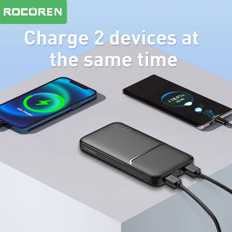 Rocoren Power Bank 10000mAh Portable Charger External Battery PoverBank 10000 Fast Charging Powerbank For iPhone Xiaomi mi POCO - CONGATON