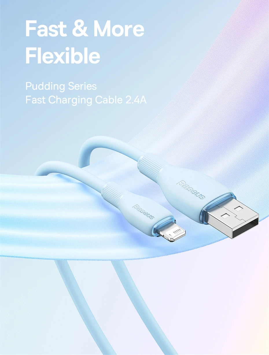 Baseus TPE 2.4A Fast Charging USB Cable for iPhone 14 13 Pro Max Xs Xr X 8 Plus Cable for iPhone iPad Air Mini 4 Charger Cable - CONGATON