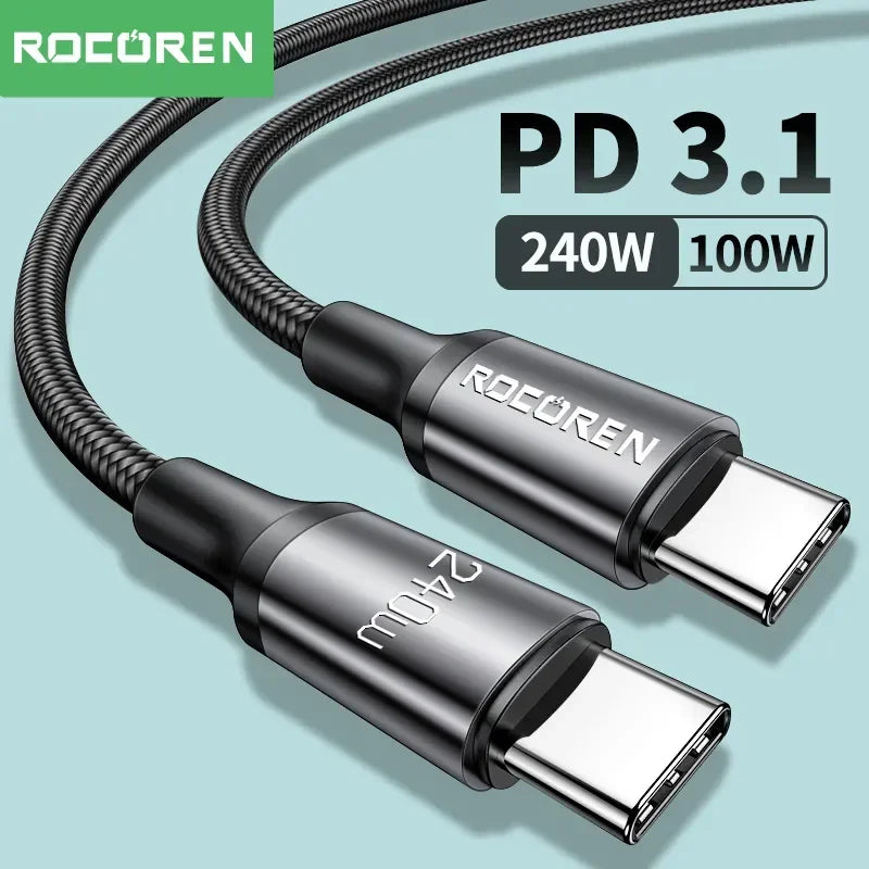 Rocoren 100W USB C To Type C Cable USB PD 3.1 240W Fast Charging Charger Cord USB-C 5A TypeC Cable For iPhone 15 Macbook Samsung - CONGATON