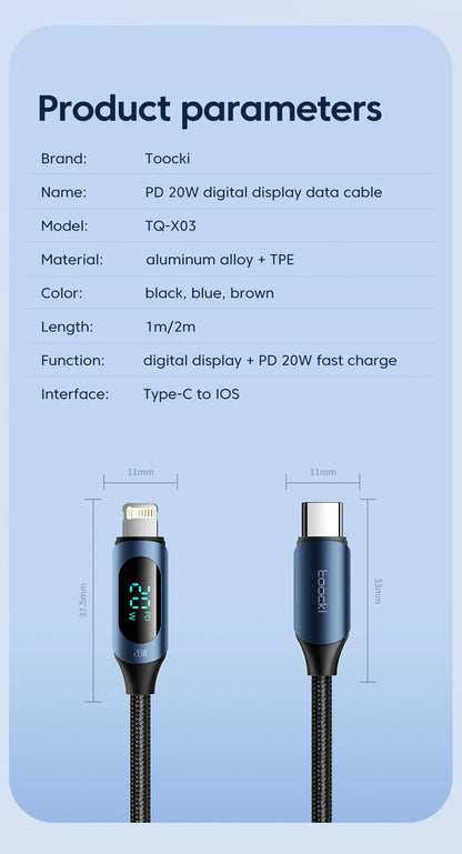 Toocki USB C To Lightning Cable For iPhone 14 13 12 Pro Max X 8 Plus PD 20W Fast Charger Type-c to Lightning Data Cord For iPad - CONGATON