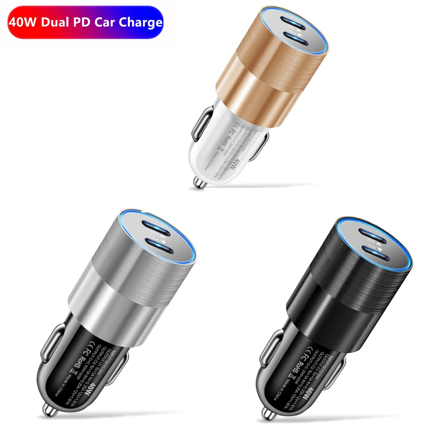 68W Dual USB Type C Car Charger Metal